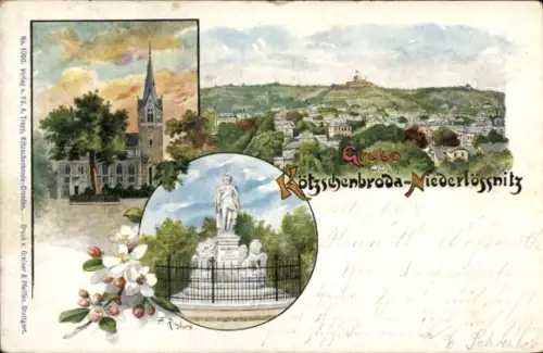Künstler Litho Kötzschenbroda Niederlössnitz Niederlößnitz Radebeul Sachsen, Total, Kirche, Denkmal