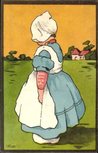 Künstler Ak Mädchen in Niederländischer Tracht, Seitenansicht