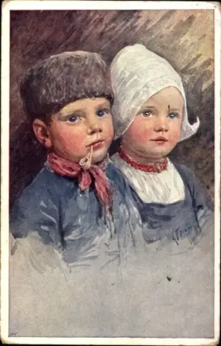 Künstler Ak Feiertag, Karl, Kinder in Niederländischer Tracht, Portrait