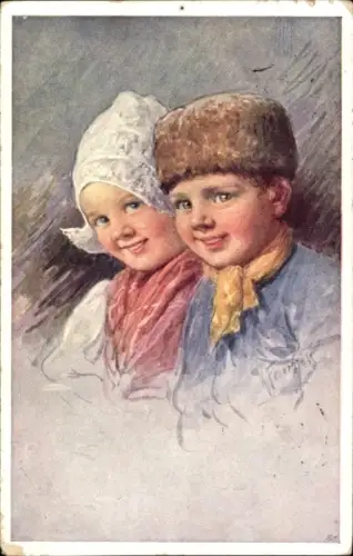 Künstler Ak Feiertag, Karl, Kinder in niederländischer Tracht, Portrait