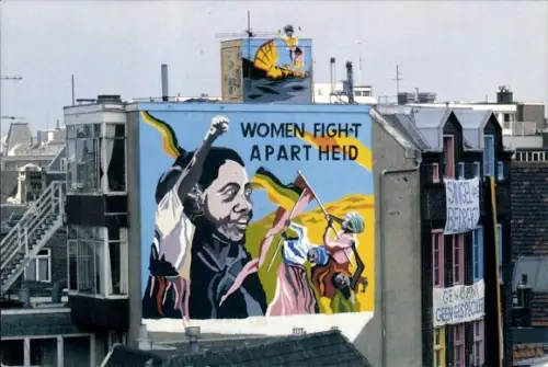 Ak Amsterdam, Wandbild Singel 445, Women fight Apartheid