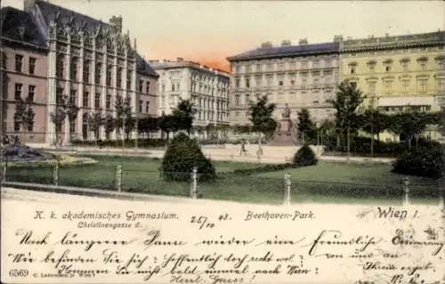 Ak Wien 1 Innere Stadt, Beethoven-Park, akademisches Gymnasium, Christinengasse 6