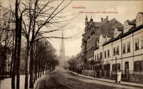 Ak Freiberg in Sachsen, Hornstraße mit Jakobikirche