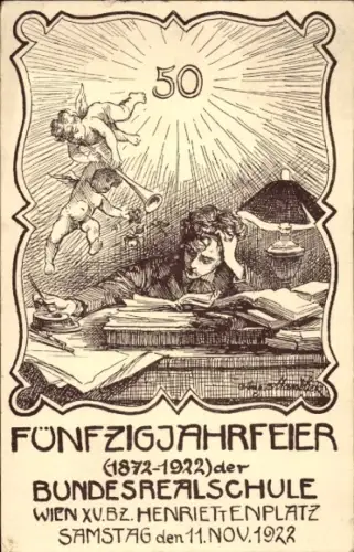 Künstler Ak Wien 15 Rudolfsheim Fünfhaus Österreich, Fünfzigjahrfeier der Bundesrealschule