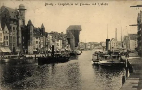Ak Gdańsk Danzig, Langebrücke, Frauen- und Krantor