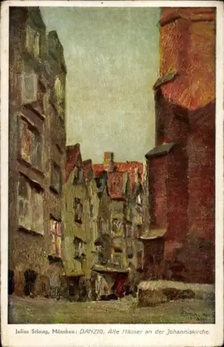 Künstler Ak Schrag, Julius, Gdańsk Danzig, Alte Häuser an der Johanniskirche