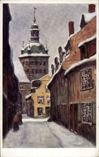 Künstler Ak Hellingrath, B., Gdańsk Danzig, Malergasse, Brigittenkirche, Frohes neues Jahr
