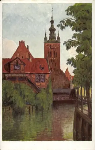 Künstler Ak Hellingrath, Berth., Gdańsk Danzig, Müllergewerkshaus, Katharinenkirche
