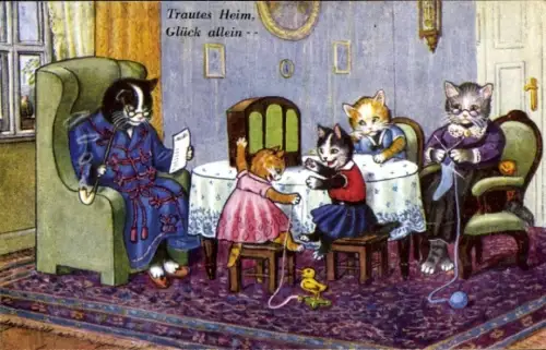 Ak Vermenschlichte Katzen,