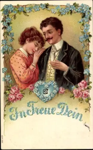 Präge Litho In Treue Dein, Liebespaar