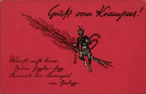 Ak Gruß vom Krampus, Rute, Kette, Warst nicht brav...