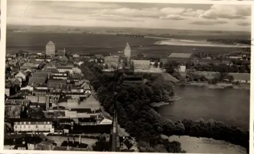 Ak Stralsund in Vorpommern, Rügendamm, Luftbild