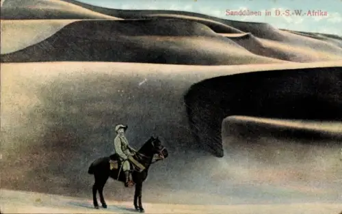 Ak Namibia, Deutsch Südwestafrika, Sanddünen, Kavallerist