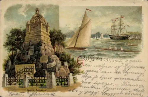 Litho Berlin Köpenick Grünau, Sport Denkmal, Segelboot