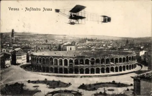 Ak Verona Veneto, Panorama, Arena, Flugzeug