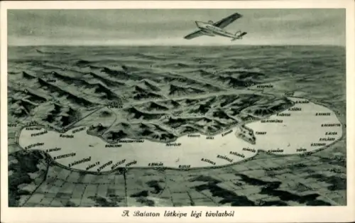 Ak Balaton Ungarn, Panorama, Flugzeug, Fliegeraufnahme