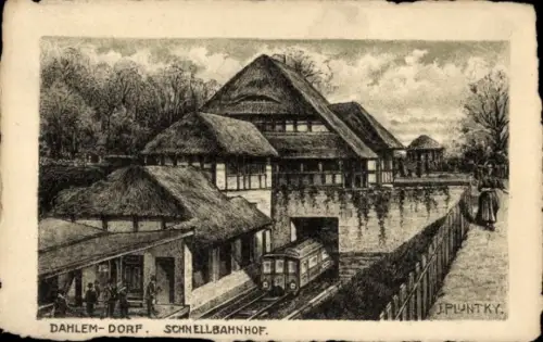 Künstler Ak Pluntky, J., Berlin Zehlendorf Dahlem, Schnellbahnhof
