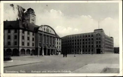 Ak Sonneberg in Thüringen, Rathaus und Woolworth-Gebäude