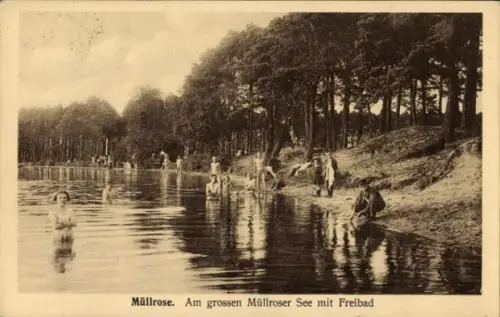 Ak Müllrose in Brandenburg, Am großen Müllroser See mit Freibad