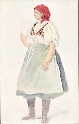 Künstler Ak Manes, J., Mädchen aus Břeclav, tschechische Volkstracht