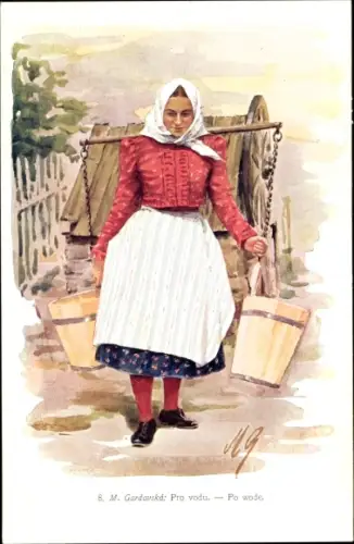 Künstler Ak Gardavska, M., Frau in Slowakischer Tracht, Wasserträgerin