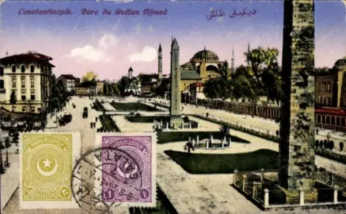 Ak Konstantinopel Istanbul Türkei, Parc du Sultan Ahmed, Obelisques, Mosquee
