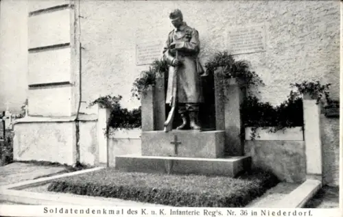 Ak Niederdorf in Kärnten, Soldatendenkmal des K. u. K. Infanterie Regiments Nr. 36