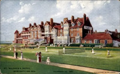 Ak Westgate on Sea Kent England, St Mildred's Hotel, Tennisplatz