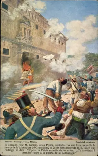 Künstler Ak Parra, Schlachtfeld, Kämpfende Menschen, Brennendes Haus