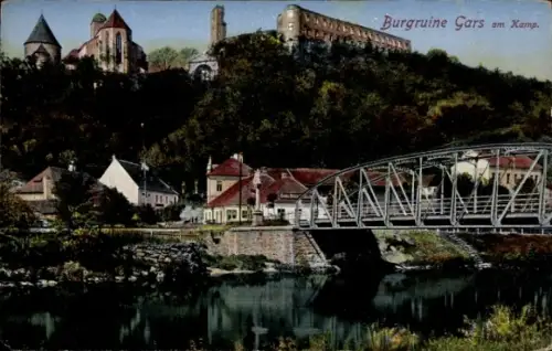 Ak Gars am Kamp in Niederösterreich, Burgruine Gars, am Kamp, Brücke, Wasser, Landschaft