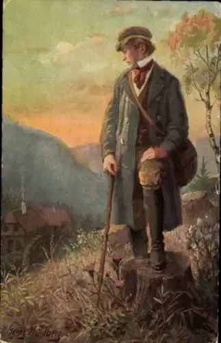 Studentika Künstler Ak Mühlberg, Georg, Studentenleben, Wassermühle