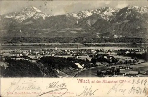 Ak Villach in Kärnten, Gesamtansicht, Mittagskogel