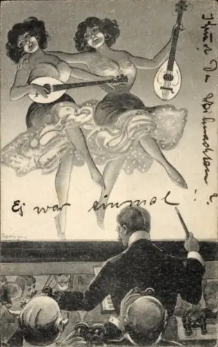 Ak Tanzende und musizierende Frauen, Bühne, Dirigent