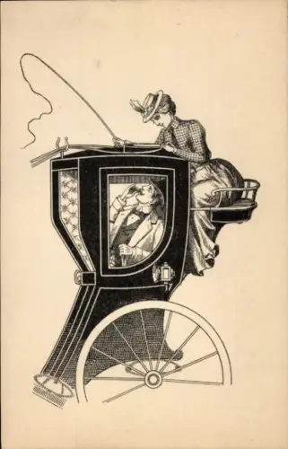 Ak Mann in der Kutsche, Kutscherin