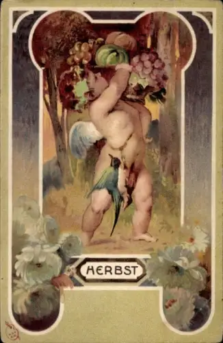 Litho Monat Herbst, Engel, Gemüse, Obst, Allegorie