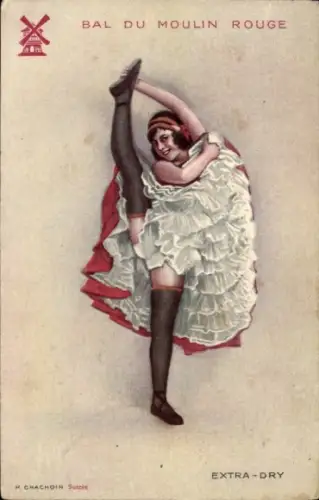 Künstler Ak Chachoin, Bal du Moulin Rouge, Extra Dry, Tänzerin, Spagat, Strümpfe, Beine