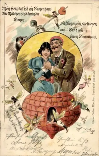 Studentika Litho Mein Herz das ist ein Bienenhaus, die Mädchen sind darin die Bienen