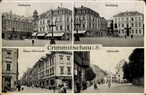 Ak Crimmitschau in Sachsen, Marktplatz, Untere Silberstraße, Jahnstraße
