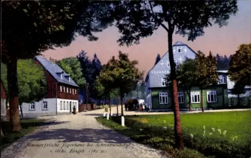 Ak Jägerhaus Bermsgrün Schwarzenberg im Erzgebirge, Straßenpartie