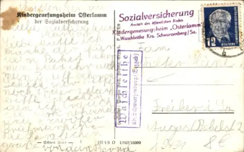 Ak Waschleithe Grünhain Beierfeld, Kindergenesungsheim 