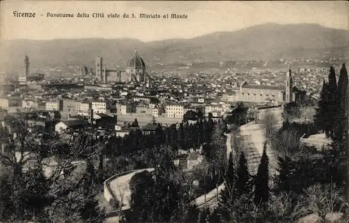 Ak Firenze Florenz Toscana, Panoramablick über Stadt mit Domkuppel, Glockenturm, Baumreihen, gesc