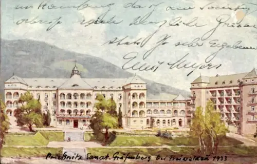 Ak Lázně Jeseník Bad Gräfenberg Frývaldov Freiwaldau Reg. Olmütz, Großes mehrstöckiges Sanatorium