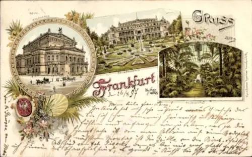 Wappen Litho Frankfurt am Main, Palmengarten, Opernhaus