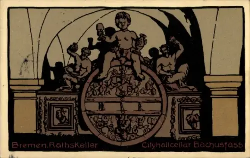 Steindruck Ak Hansestadt Bremen, Ratskeller, Bacchusfass