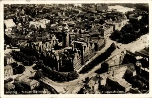 Ak Leipzig, Neues Rathaus, Fliegeraufnahme