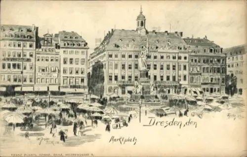 Künstler Ak Dresden Altstadt, Marktplatz
