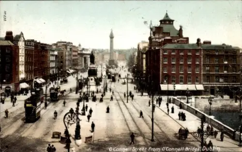 Ak Dublin Irland, O'Connell Street from O'Connell Bridge
