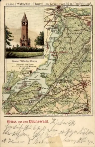 Landkarten Ak Berlin Wilmersdorf Grunewald, Kaiser-Wilhelm-Turm