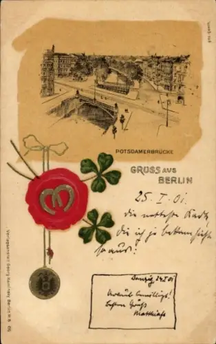 Litho Berlin Tiergarten, Potsdamerbrücke, Hufeisen, Glücksklee