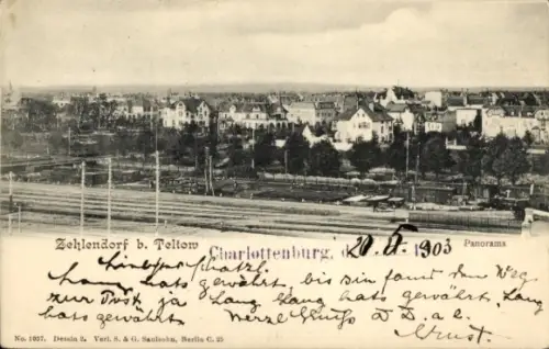 Ak Berlin Zehlendorf, Ortspanorama mit den Gleisanlagen der Wannseebahn